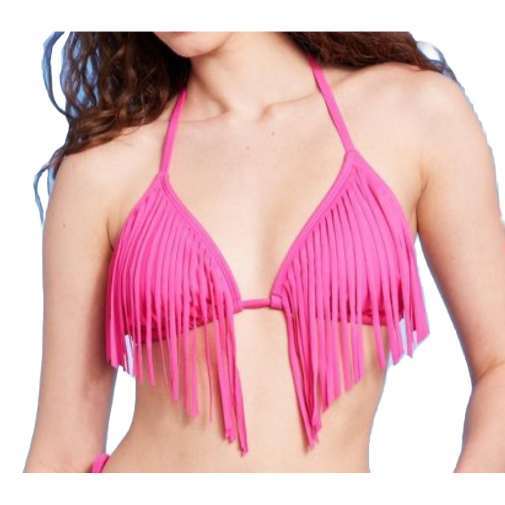 Womens Size XS (0-2) Hot Pink Fringe Bikini Top Triangle